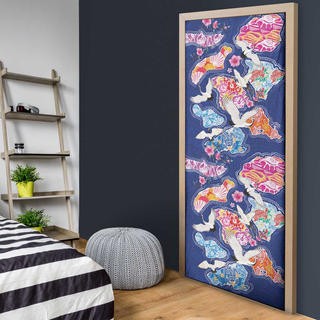 Hawaiian and Japanese Culture Together Door Cover Hawaiian Archipelago Shape Sea Animals