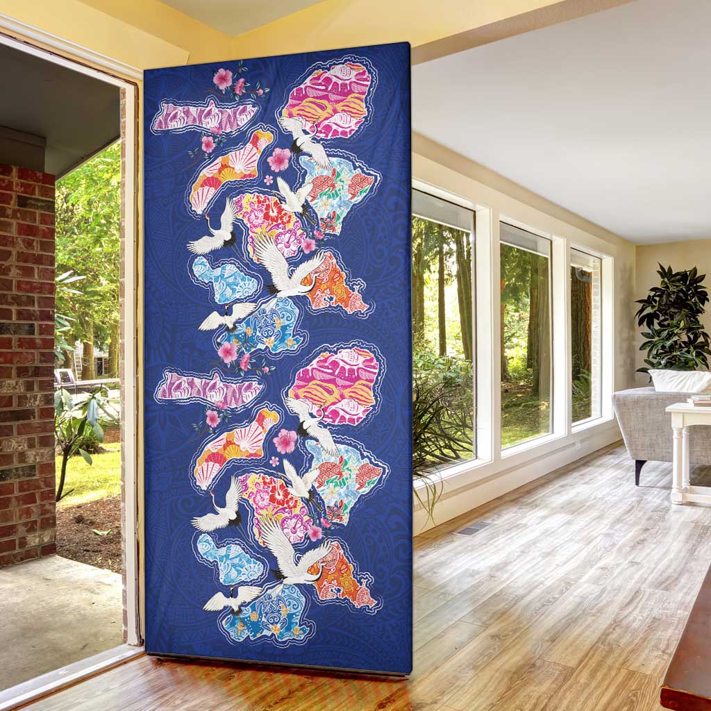 Hawaiian and Japanese Culture Together Door Cover Hawaiian Archipelago Shape Sea Animals