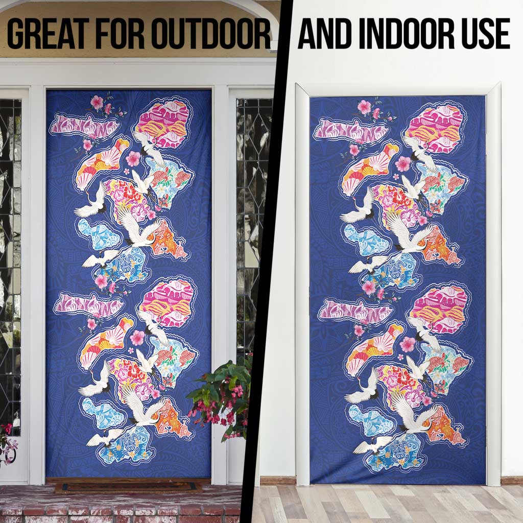 Hawaiian and Japanese Culture Together Door Cover Hawaiian Archipelago Shape Sea Animals