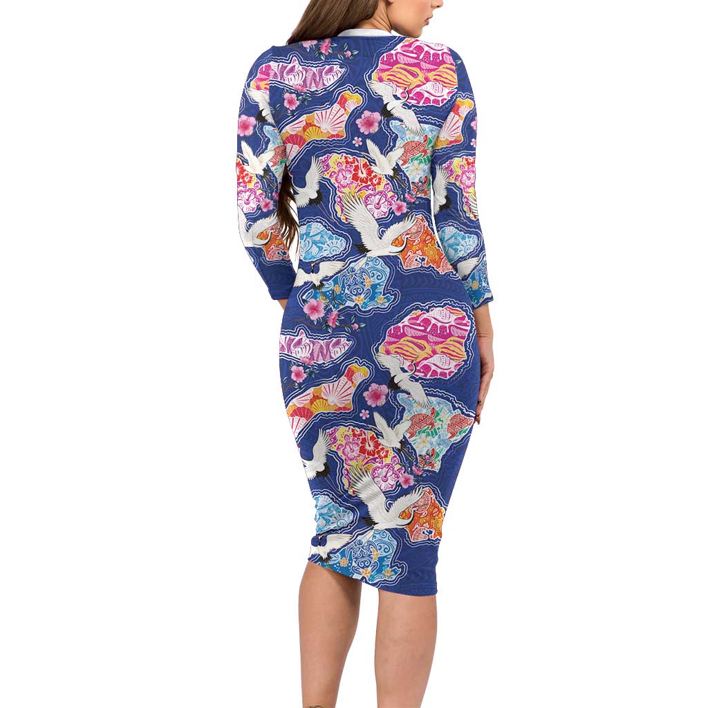 Hawaiian and Japanese Culture Together Family Matching Long Sleeve Bodycon Dress and Hawaiian Shirt Hawaiian Archipelago Shape Sea Animals