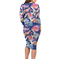 Hawaiian and Japanese Culture Together Family Matching Long Sleeve Bodycon Dress and Hawaiian Shirt Hawaiian Archipelago Shape Sea Animals