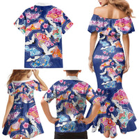 Hawaiian and Japanese Culture Together Family Matching Mermaid Dress and Hawaiian Shirt Hawaiian Archipelago Shape Sea Animals