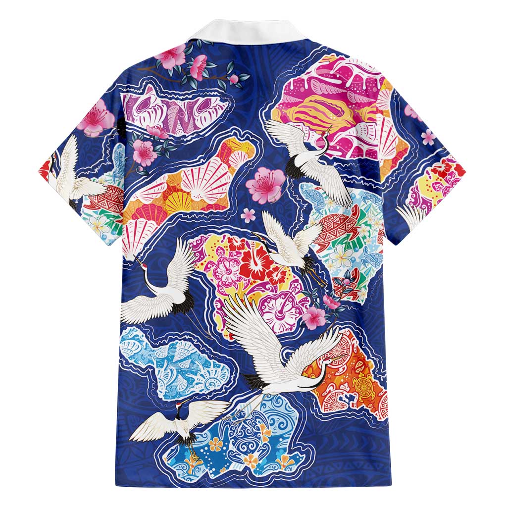Hawaiian and Japanese Culture Together Family Matching Off The Shoulder Long Sleeve Dress and Hawaiian Shirt Hawaiian Archipelago Shape Sea Animals LT03 - Polynesian Pride