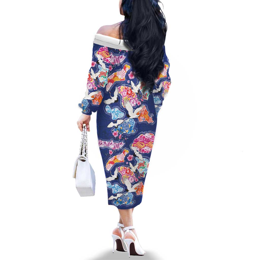 Hawaiian and Japanese Culture Together Family Matching Off The Shoulder Long Sleeve Dress and Hawaiian Shirt Hawaiian Archipelago Shape Sea Animals LT03 - Polynesian Pride