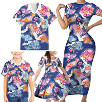 Hawaiian and Japanese Culture Together Family Matching Short Sleeve Bodycon Dress and Hawaiian Shirt Hawaiian Archipelago Shape Sea Animals
