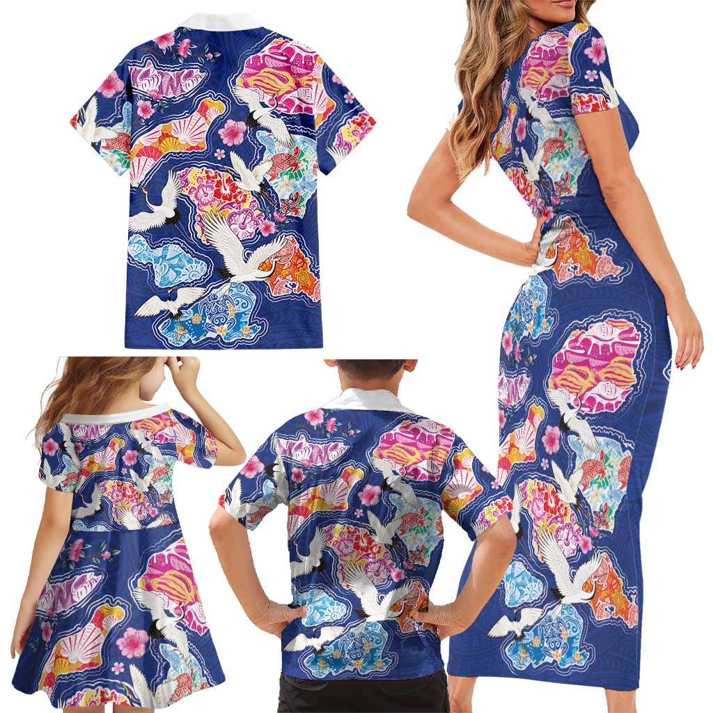 Hawaiian and Japanese Culture Together Family Matching Short Sleeve Bodycon Dress and Hawaiian Shirt Hawaiian Archipelago Shape Sea Animals