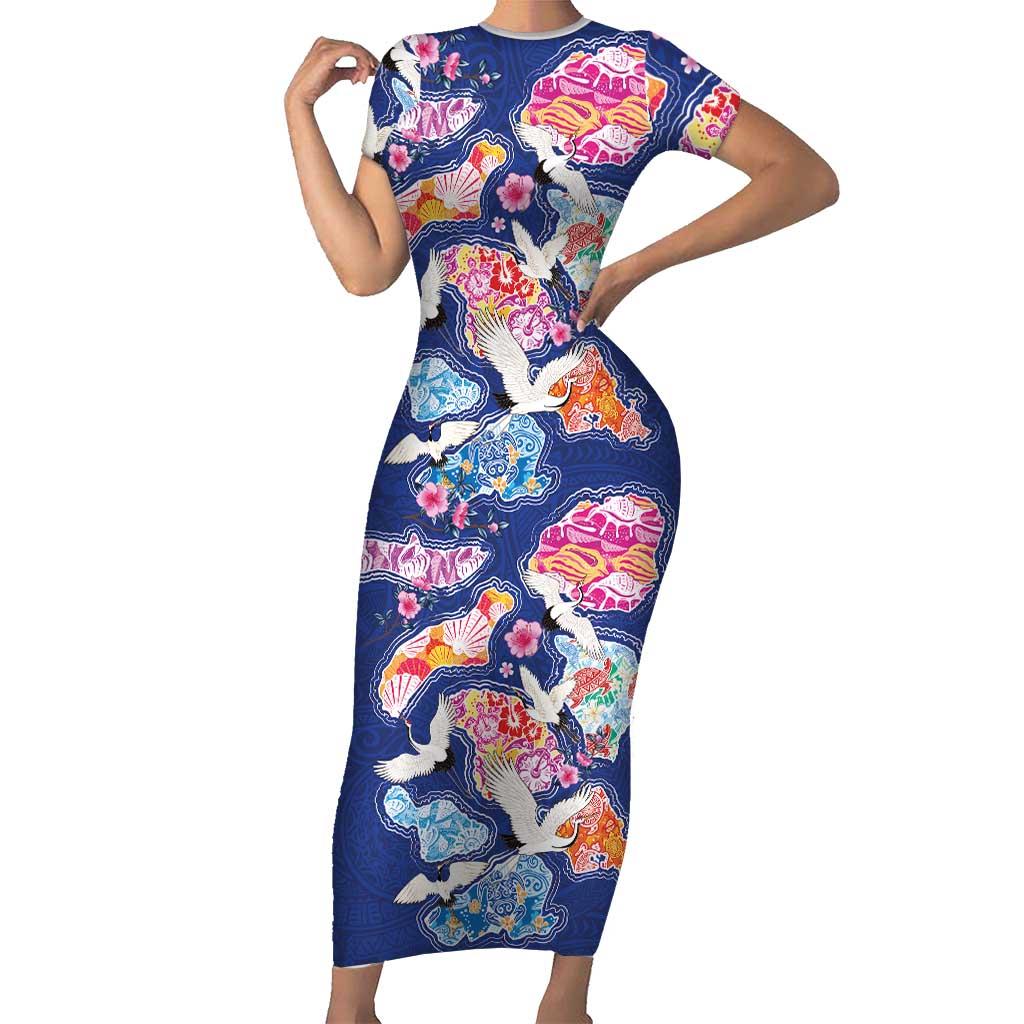 Hawaiian and Japanese Culture Together Family Matching Short Sleeve Bodycon Dress and Hawaiian Shirt Hawaiian Archipelago Shape Sea Animals