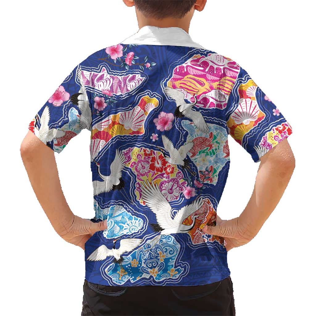 Hawaiian and Japanese Culture Together Family Matching Tank Maxi Dress and Hawaiian Shirt Hawaiian Archipelago Shape Sea Animals LT03 - Polynesian Pride