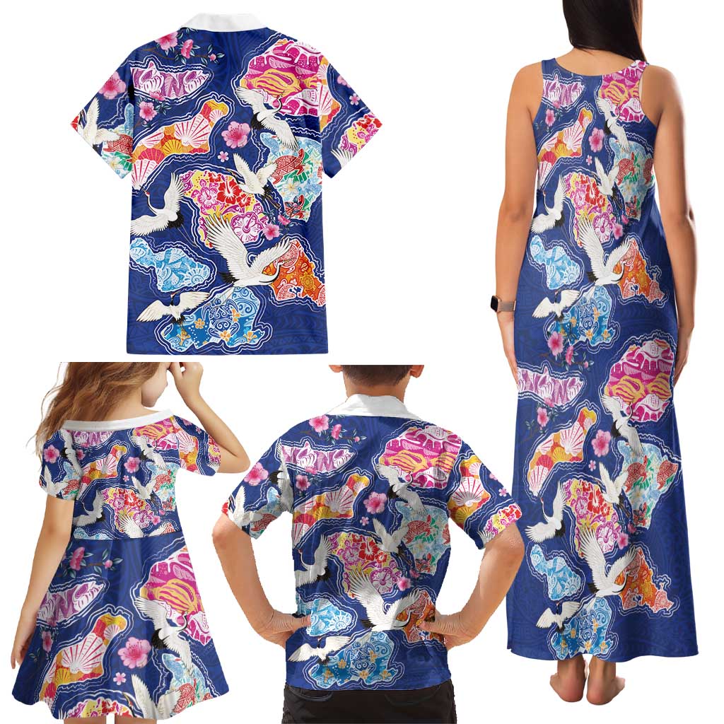 Hawaiian and Japanese Culture Together Family Matching Tank Maxi Dress and Hawaiian Shirt Hawaiian Archipelago Shape Sea Animals LT03 - Polynesian Pride
