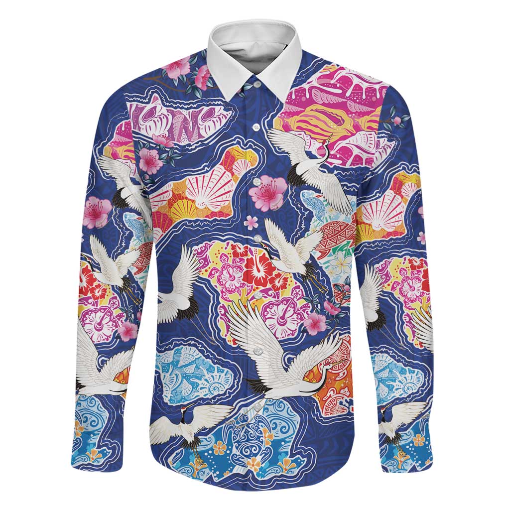 Hawaiian and Japanese Culture Together Family Matching Tank Maxi Dress and Hawaiian Shirt Hawaiian Archipelago Shape Sea Animals LT03 Dad's Shirt - Long Sleeve Multicolor - Polynesian Pride