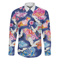 Hawaiian and Japanese Culture Together Family Matching Tank Maxi Dress and Hawaiian Shirt Hawaiian Archipelago Shape Sea Animals LT03 Dad's Shirt - Long Sleeve Multicolor - Polynesian Pride