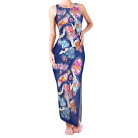 Hawaiian and Japanese Culture Together Family Matching Tank Maxi Dress and Hawaiian Shirt Hawaiian Archipelago Shape Sea Animals LT03 Mom's Dress Multicolor - Polynesian Pride
