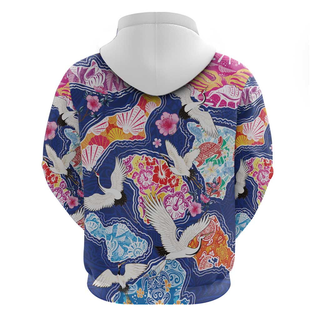 Hawaiian and Japanese Culture Together Hoodie Hawaiian Archipelago Shape Sea Animals