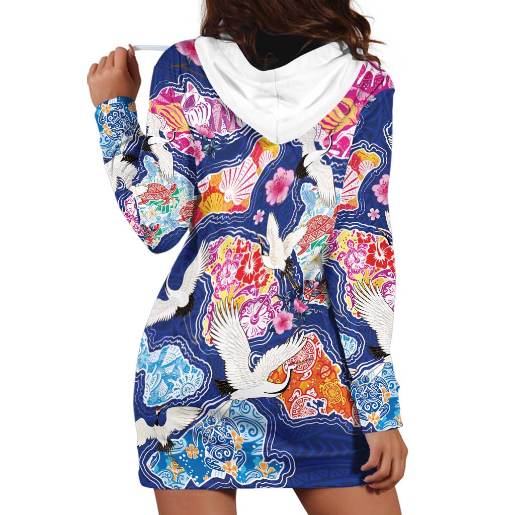 Hawaiian and Japanese Culture Together Hoodie Dress Hawaiian Archipelago Shape Sea Animals LT03 - Polynesian Pride