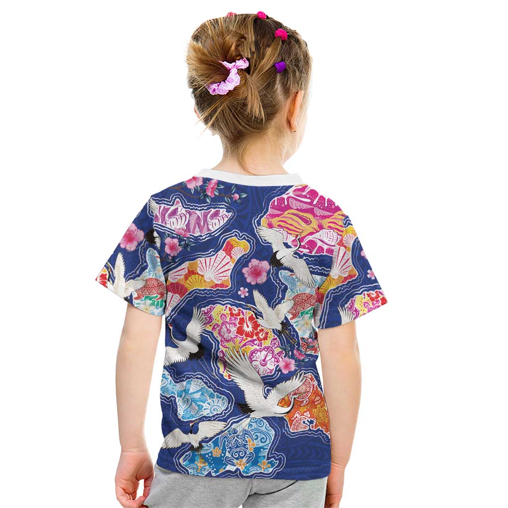 Hawaiian and Japanese Culture Together Kid T Shirt Hawaiian Archipelago Shape Sea Animals