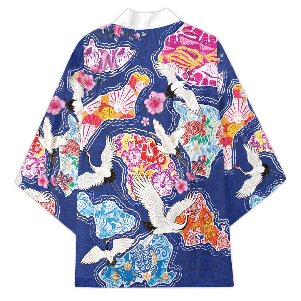 Hawaiian and Japanese Culture Together Kimono Hawaiian Archipelago Shape Sea Animals LT03 - Polynesian Pride