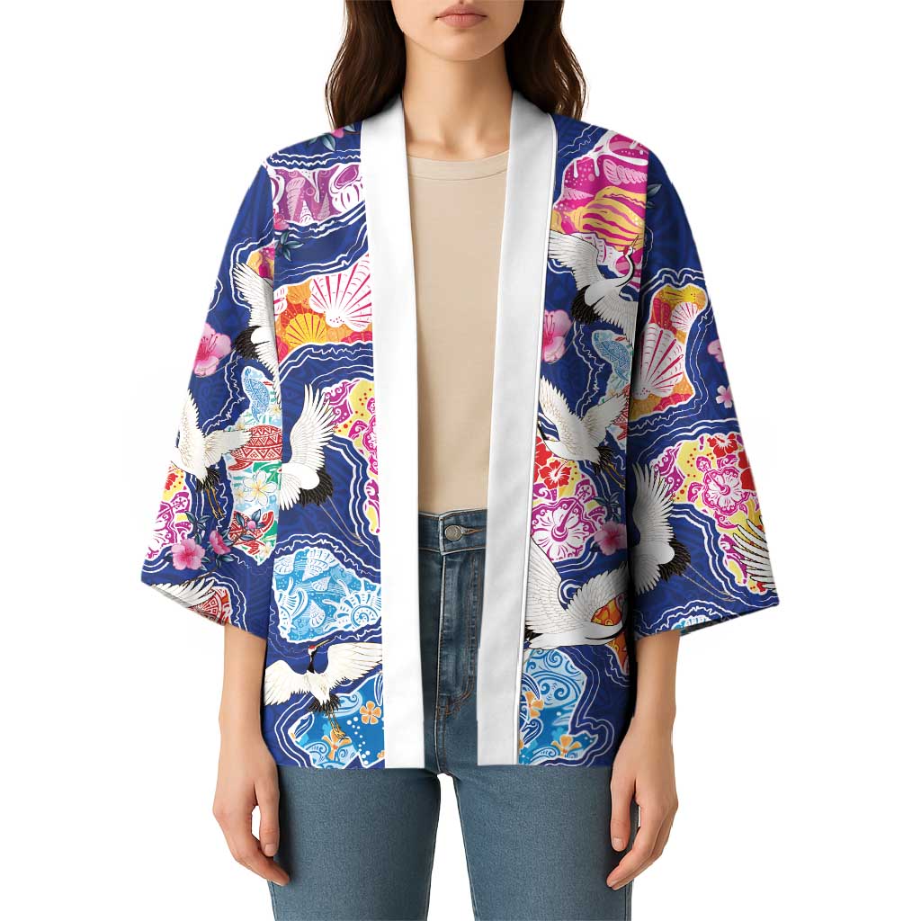 Hawaiian and Japanese Culture Together Kimono Hawaiian Archipelago Shape Sea Animals LT03 - Polynesian Pride
