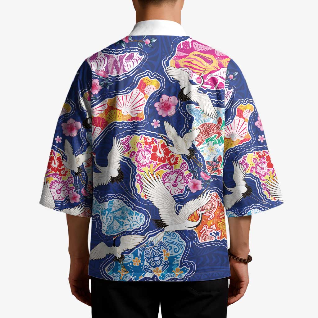 Hawaiian and Japanese Culture Together Kimono Hawaiian Archipelago Shape Sea Animals LT03 - Polynesian Pride
