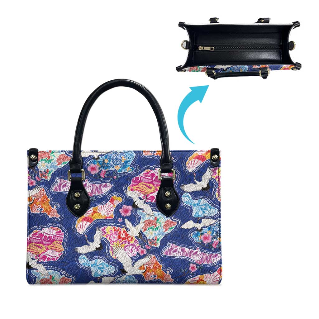 Hawaiian and Japanese Culture Together Leather Bag Hawaiian Archipelago Shape Sea Animals