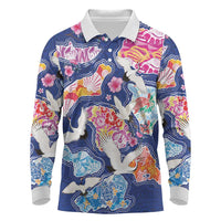 Hawaiian and Japanese Culture Together Long Sleeve Polo Shirt Hawaiian Archipelago Shape Sea Animals