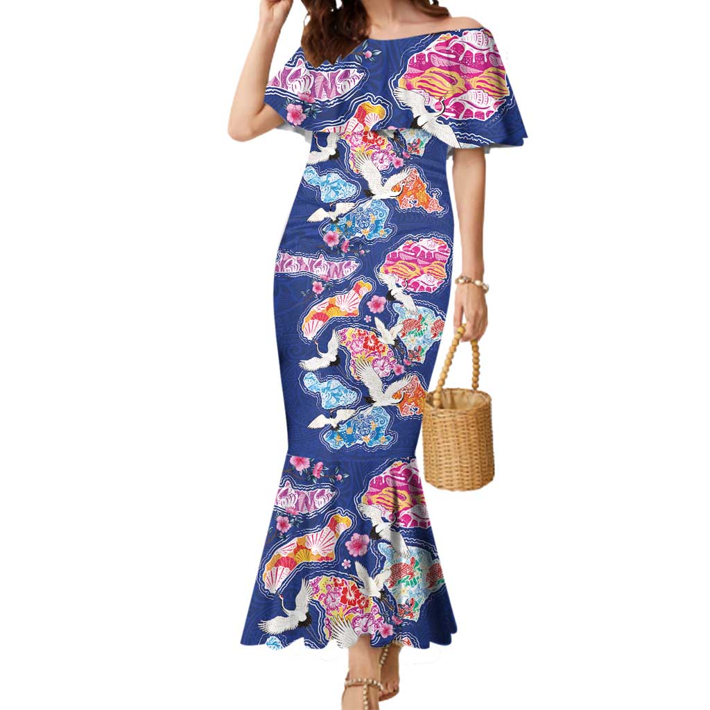 Hawaiian and Japanese Culture Together Mermaid Dress Hawaiian Archipelago Shape Sea Animals