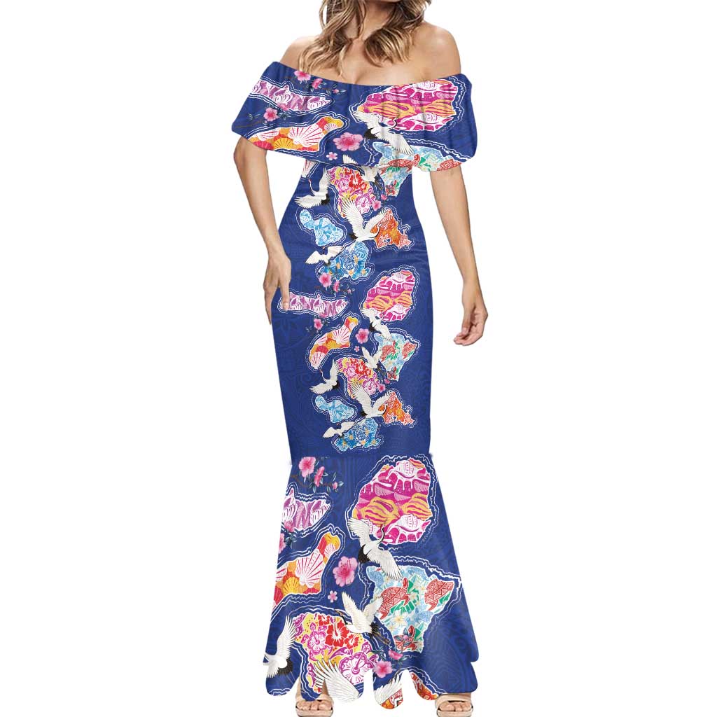 Hawaiian and Japanese Culture Together Mermaid Dress Hawaiian Archipelago Shape Sea Animals
