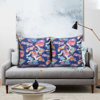 Hawaiian and Japanese Culture Together Pillow Cover Hawaiian Archipelago Shape Sea Animals