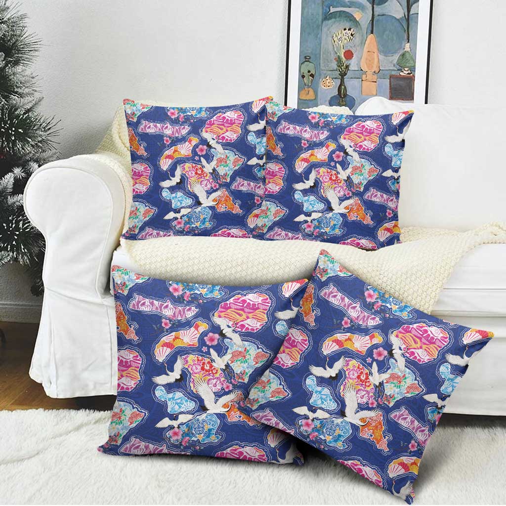 Hawaiian and Japanese Culture Together Pillow Cover Hawaiian Archipelago Shape Sea Animals