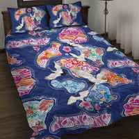 Hawaiian and Japanese Culture Together Quilt Bed Set Hawaiian Archipelago Shape Sea Animals