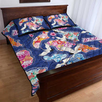 Hawaiian and Japanese Culture Together Quilt Bed Set Hawaiian Archipelago Shape Sea Animals