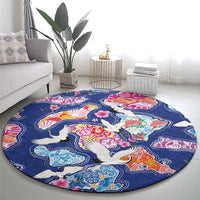 Hawaiian and Japanese Culture Together Round Carpet Hawaiian Archipelago Shape Sea Animals