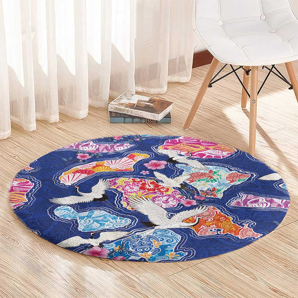Hawaiian and Japanese Culture Together Round Carpet Hawaiian Archipelago Shape Sea Animals