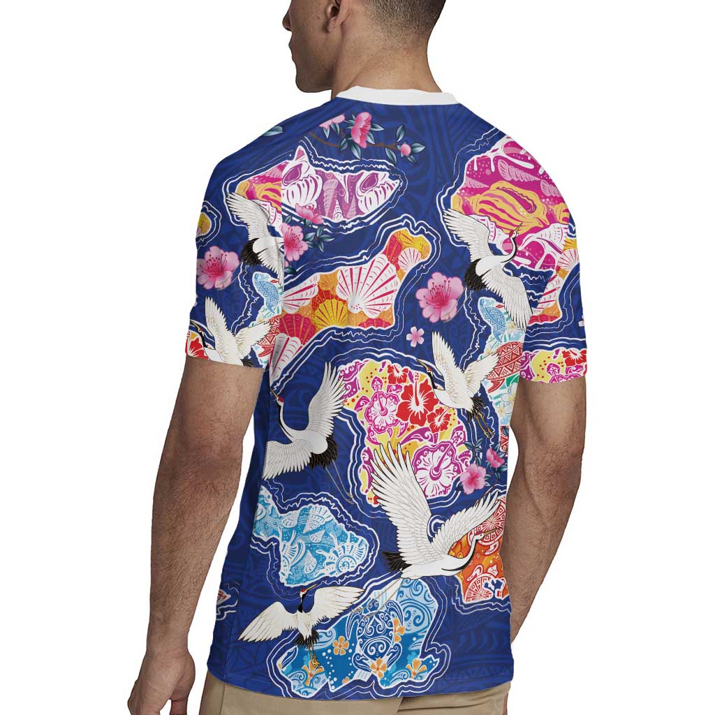Hawaiian and Japanese Culture Together Rugby Jersey Hawaiian Archipelago Shape Sea Animals