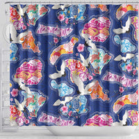 Hawaiian and Japanese Culture Together Shower Curtain Hawaiian Archipelago Shape Sea Animals
