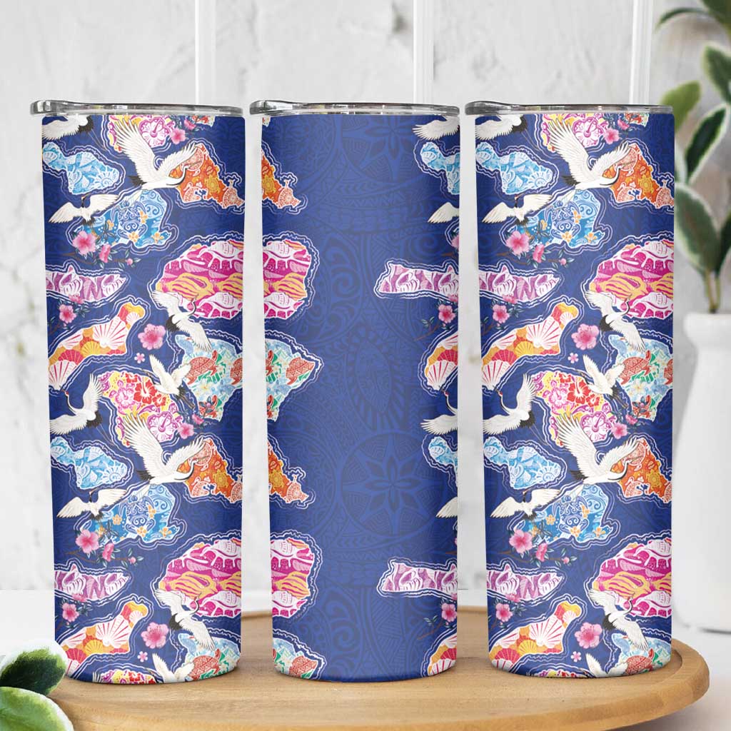 Hawaiian and Japanese Culture Together Skinny Tumbler Hawaiian Archipelago Shape Sea Animals