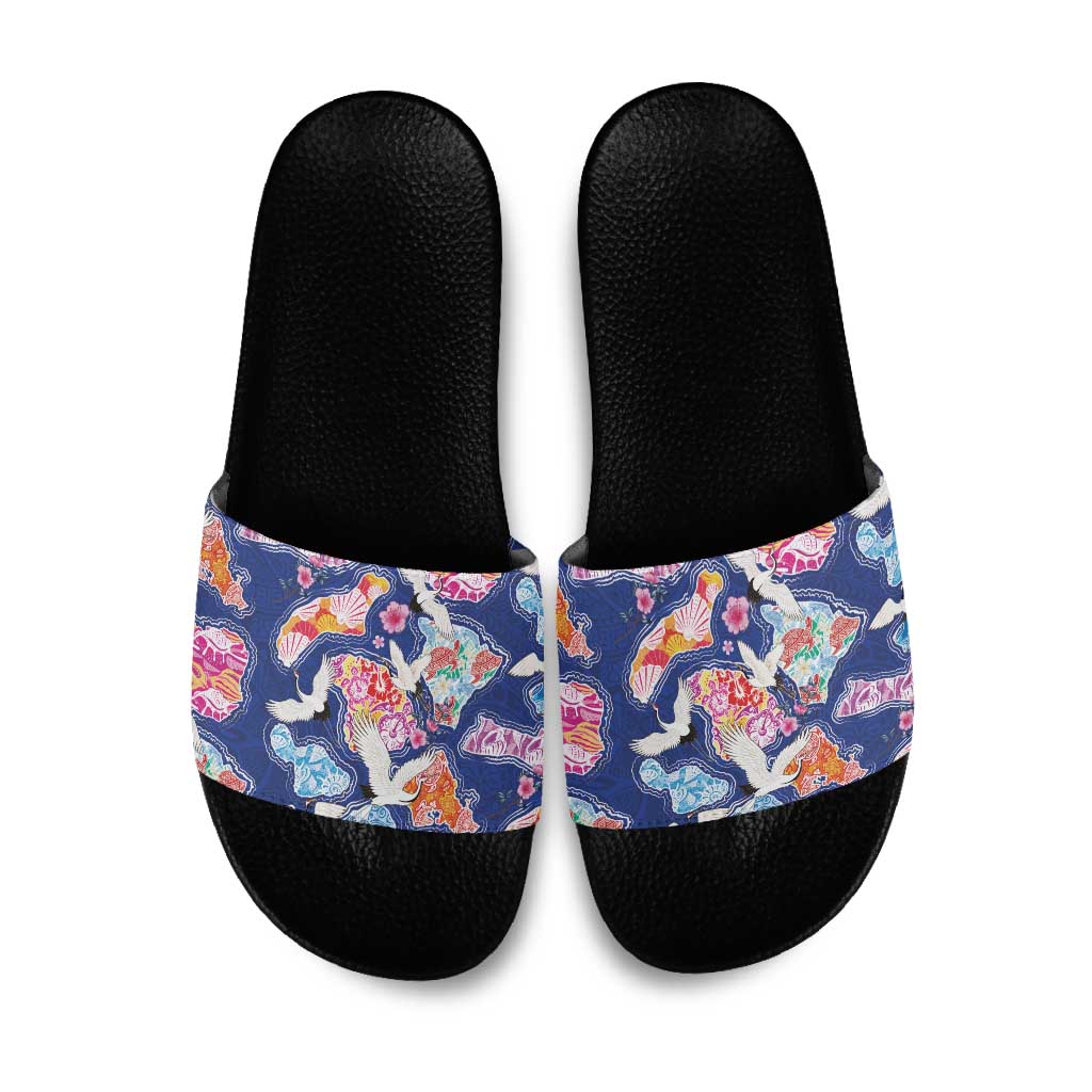 Hawaiian and Japanese Culture Together Slide Sandals Hawaiian Archipelago Shape Sea Animals