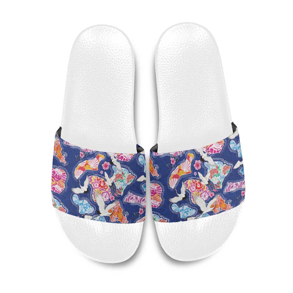 Hawaiian and Japanese Culture Together Slide Sandals Hawaiian Archipelago Shape Sea Animals
