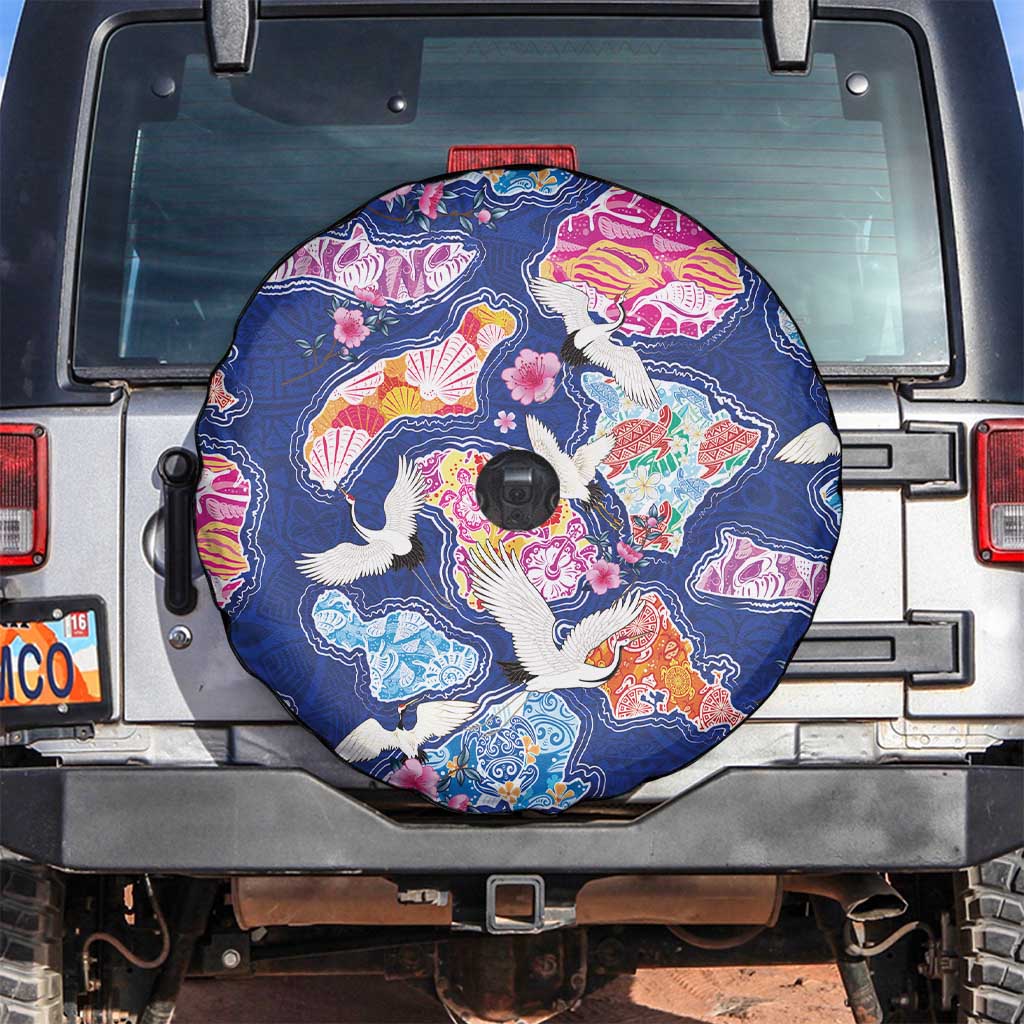 Hawaiian and Japanese Culture Together Spare Tire Cover Hawaiian Archipelago Shape Sea Animals