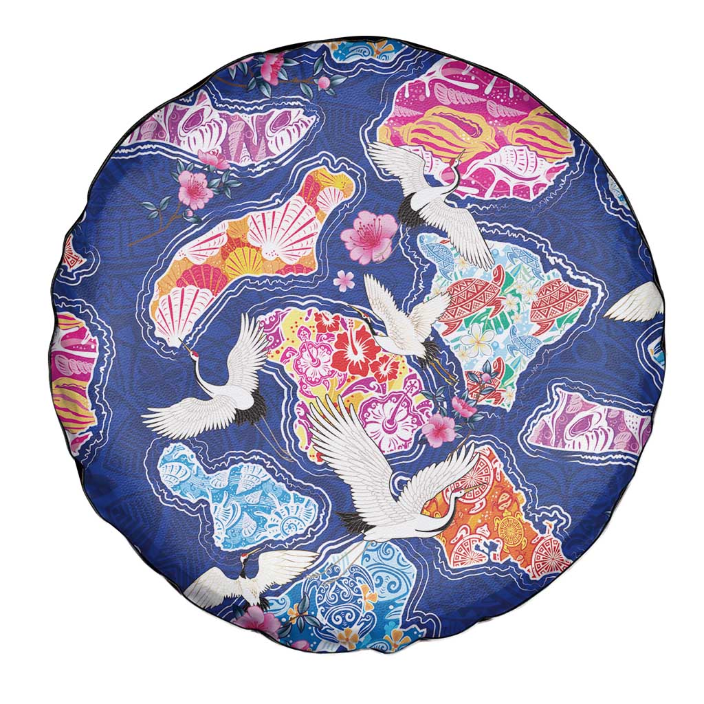 Hawaiian and Japanese Culture Together Spare Tire Cover Hawaiian Archipelago Shape Sea Animals