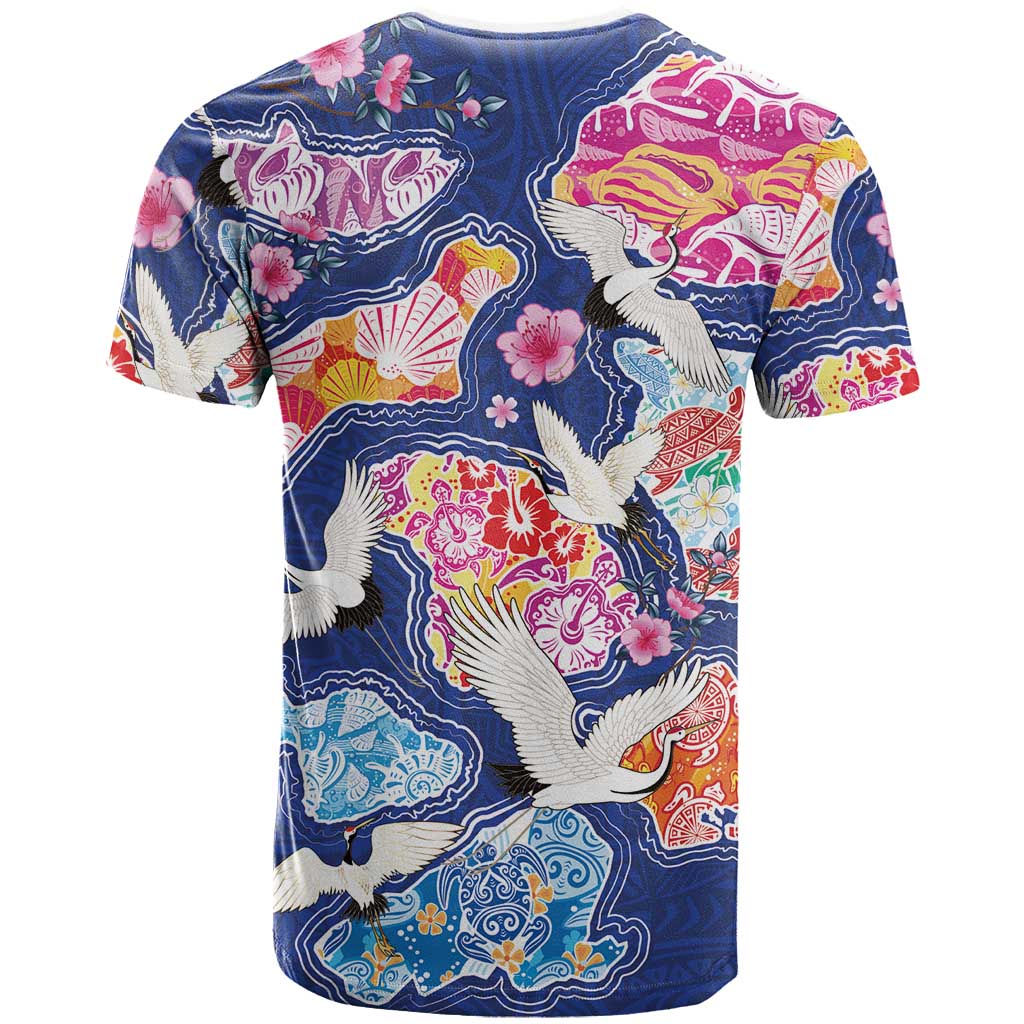 Hawaiian and Japanese Culture Together T Shirt Hawaiian Archipelago Shape Sea Animals
