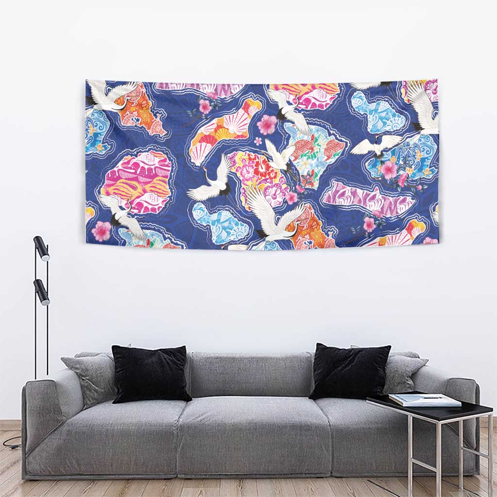 Hawaiian and Japanese Culture Together Tapestry Hawaiian Archipelago Shape Sea Animals