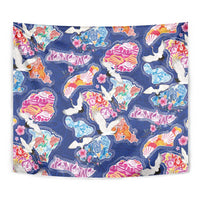 Hawaiian and Japanese Culture Together Tapestry Hawaiian Archipelago Shape Sea Animals