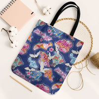 Hawaiian and Japanese Culture Together Tote Bag Hawaiian Archipelago Shape Sea Animals