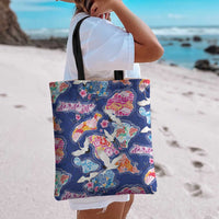 Hawaiian and Japanese Culture Together Tote Bag Hawaiian Archipelago Shape Sea Animals