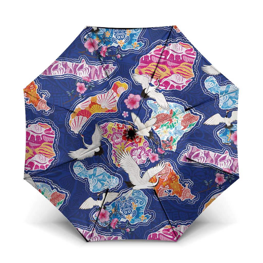 Hawaiian and Japanese Culture Together Umbrella Hawaiian Archipelago Shape Sea Animals LT03 One Size Folded 11.42 inch Opened Diameter 37.4 inch Multicolor - Polynesian Pride