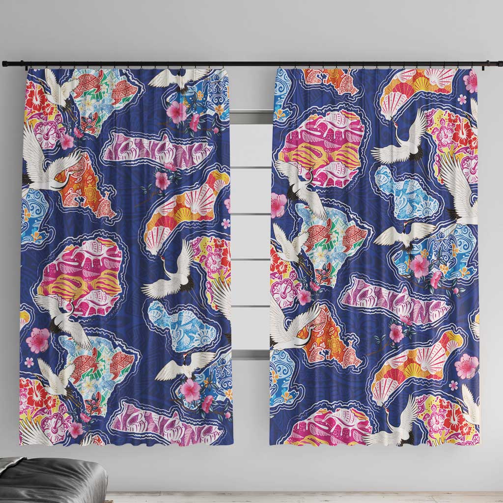 Hawaiian and Japanese Culture Together Window Curtain Hawaiian Archipelago Shape Sea Animals