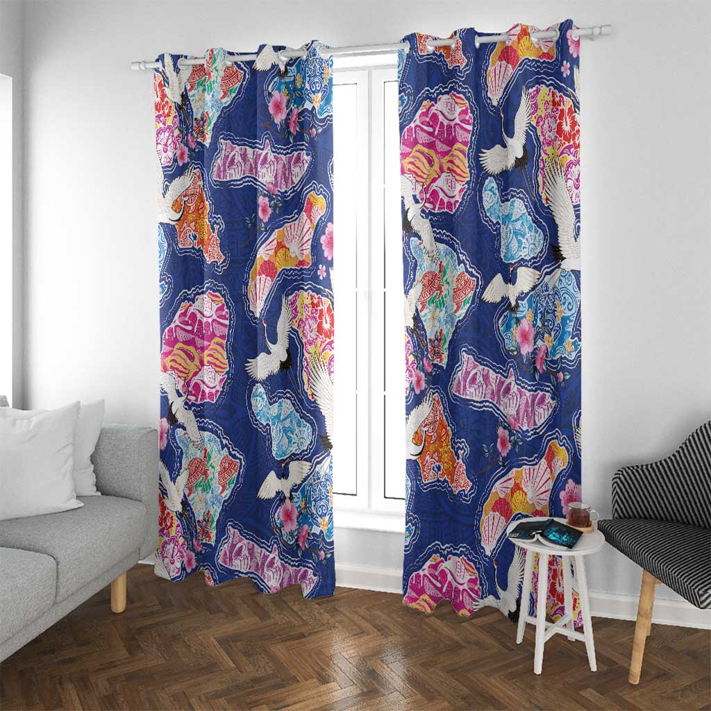 Hawaiian and Japanese Culture Together Window Curtain Hawaiian Archipelago Shape Sea Animals