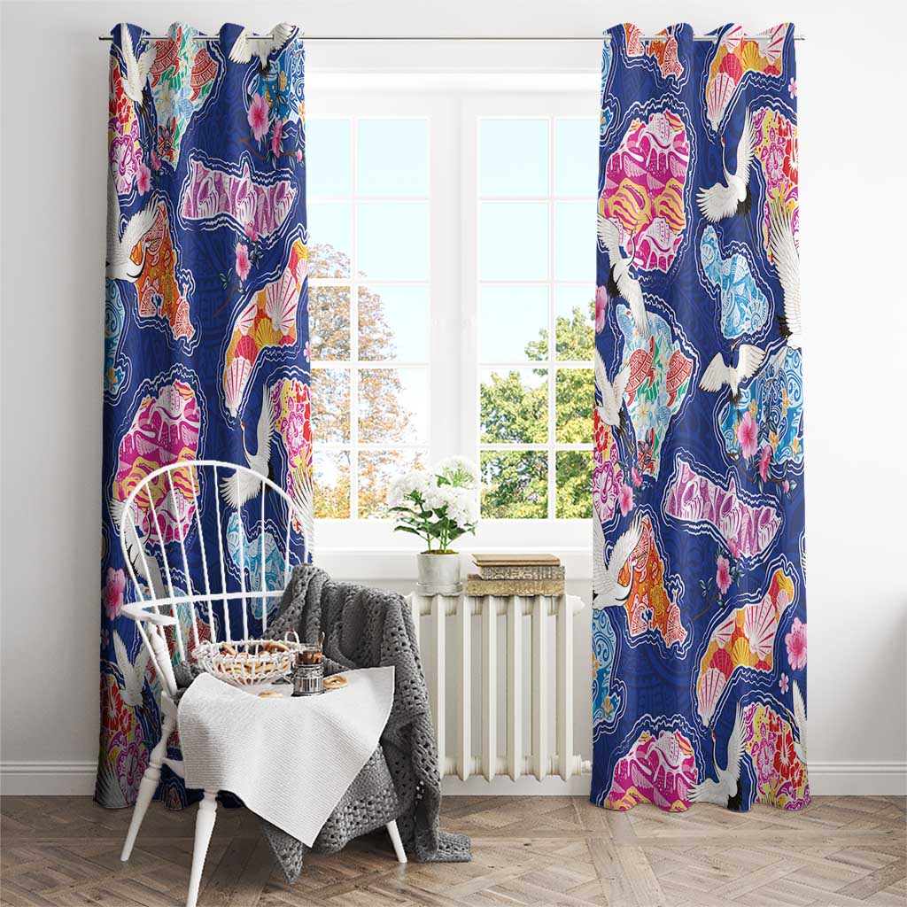 Hawaiian and Japanese Culture Together Window Curtain Hawaiian Archipelago Shape Sea Animals