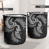 New Zealand Sea Animals with Maori Tribal Tattoo Laundry Basket Shark Manta Ray with Silver Fern Black