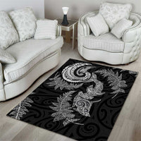 New Zealand Sea Animals with Maori Tribal Tattoo Area Rug Shark Manta Ray with Silver Fern Black